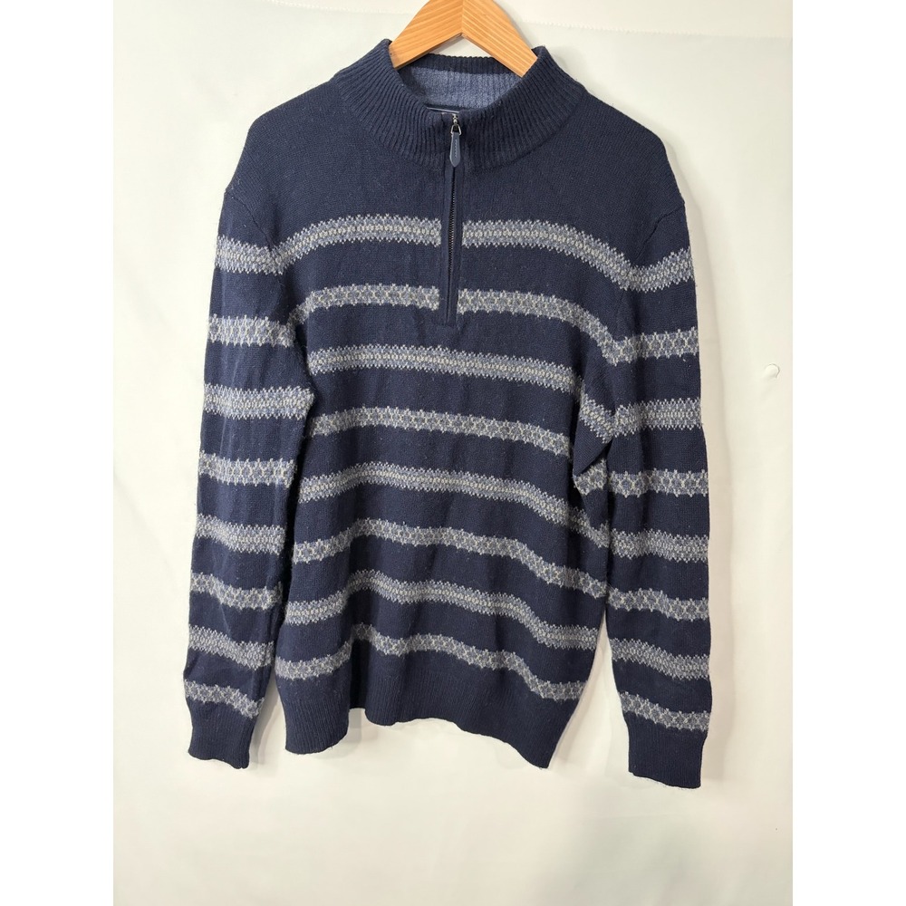 Vineyard Vines Merino Cashmere 1/4 Zip Sweater Mens L Fair Isle Striped Preppy